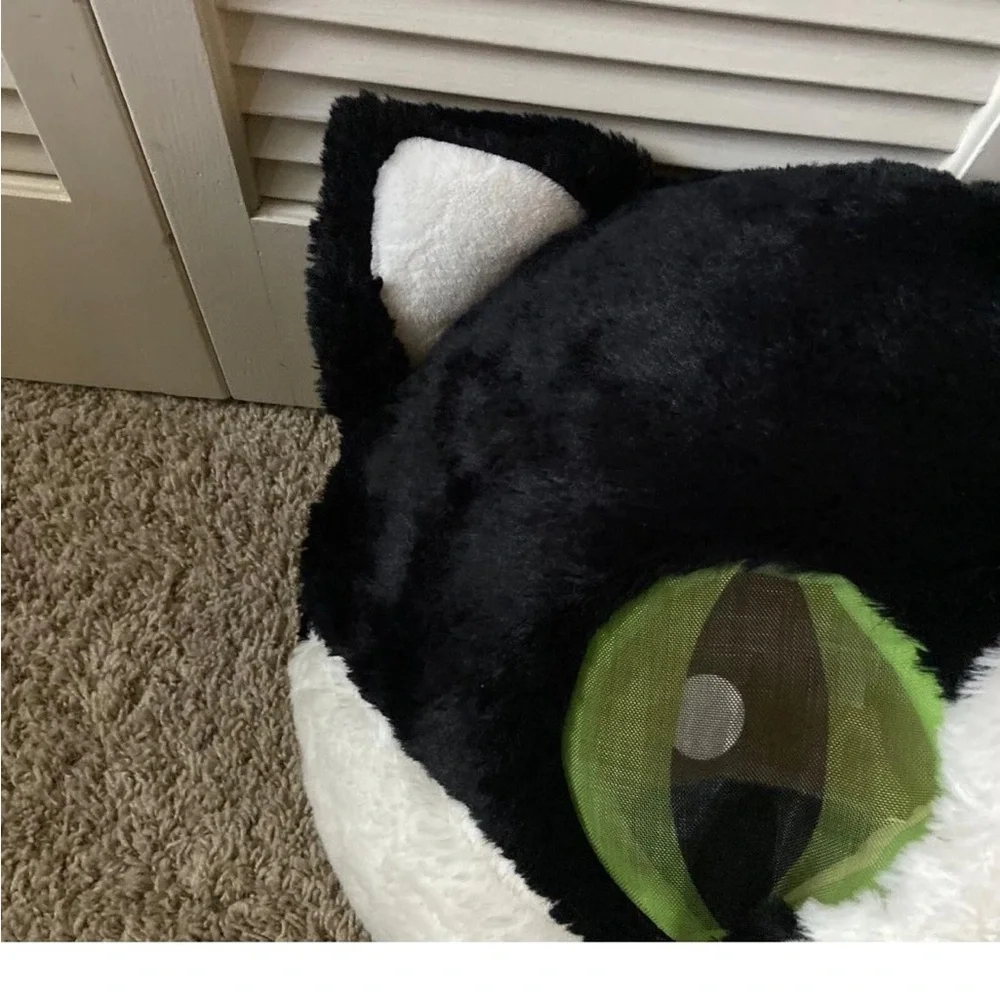 Plush Cat Face Pillow in Black and White